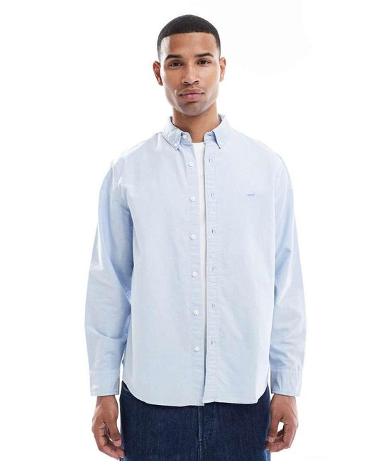 Levi's Blue Authentic Tonal Logo Button Down Relaxed Oxford Shirt for men