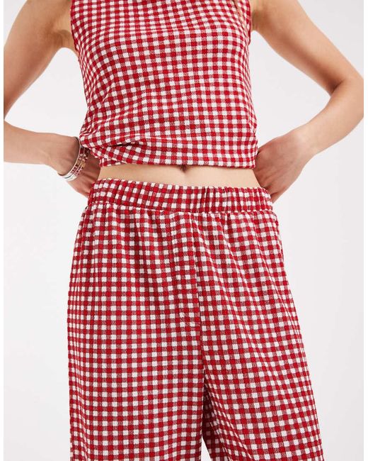 Pieces Red High Waisted Gingham Pants