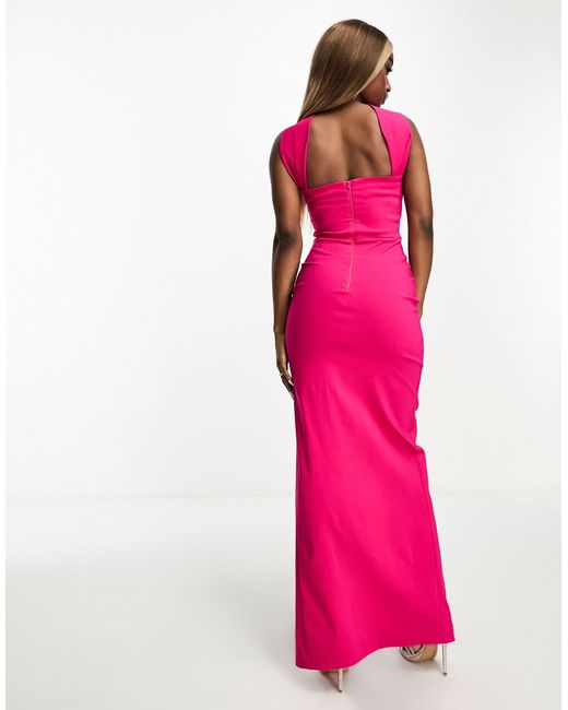 Vesper Pink Choker Bandeau Thigh Split Maxi Dress