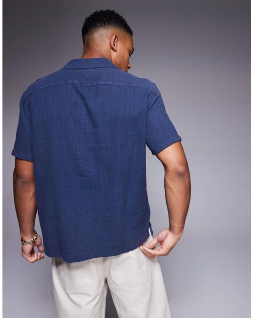 Chemise à manches courtes en lin texturé Abercrombie & Fitch pour homme en coloris Blue