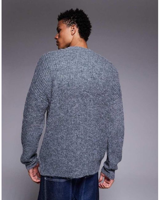 ASOS Gray Relaxed Knitted Crew Neck Jumper for men