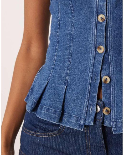 Free People Blue Dylan Denim V-neck Vest
