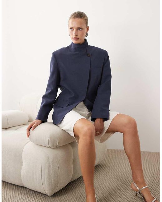 ASOS Blue Funnel Neck Wrap Blazer