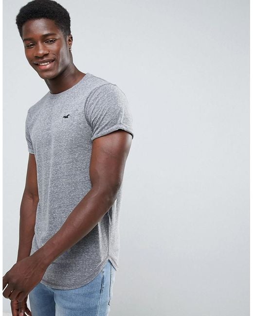 Hollister Crew T-shirt Slim Fit Scallop Hem Icon Logo In Gray for men