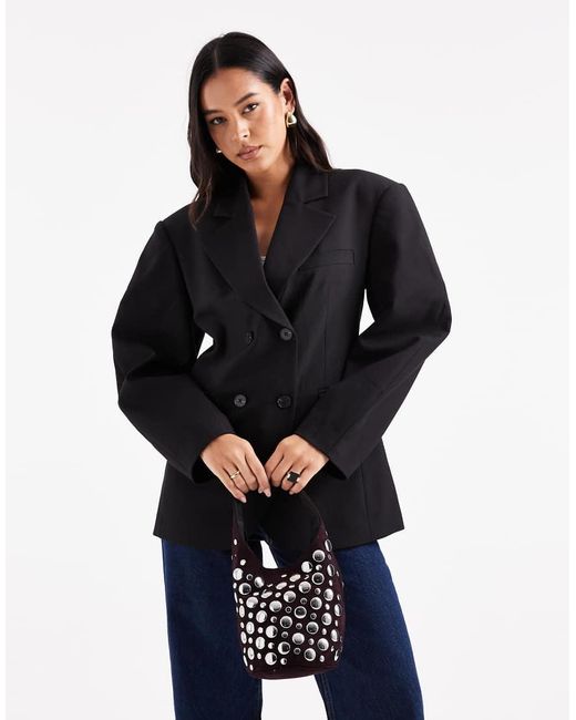 Americana De Sastre Negra Con Doble Botonadura Y Mangas Cocoon De ASOS de color Blue