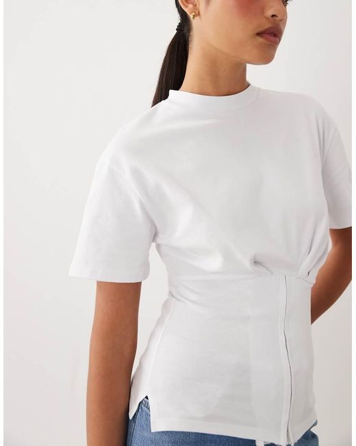 ASOS White Short Sleeve Corset Detail Waist Top