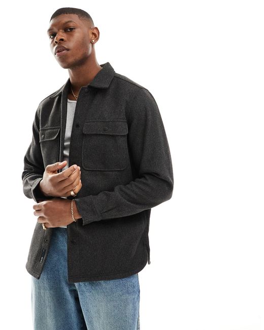 Only & Sons Black Faux Wool Overshirt for men