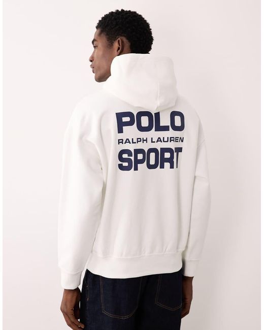 Polo Ralph Lauren White Sport Relaxed Fit Back Print Hoodie for men