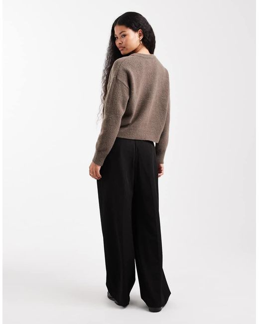 ASOS Black Petite Tailored Wide Leg Trousers With Pleat Detail