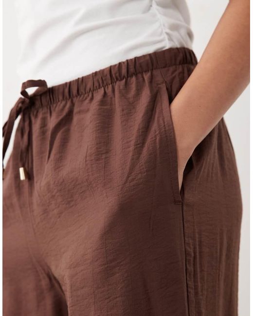New Look Brown Crinkle Wide Leg Trousers
