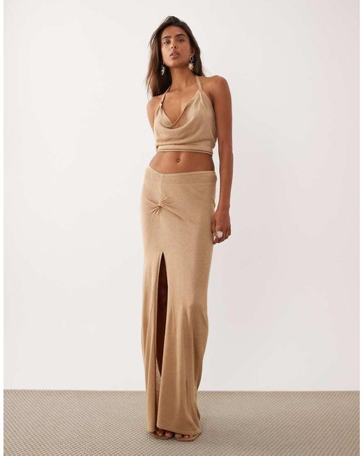 Miss Selfridge Brown Glitter Knit Halterneck