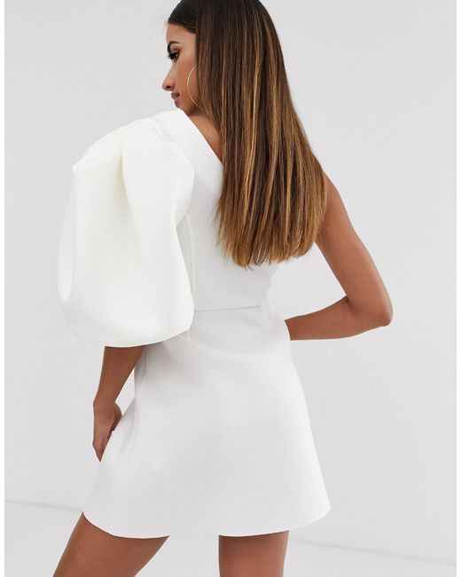 Shoulder Puff Sleeve Mini Skater Dress 