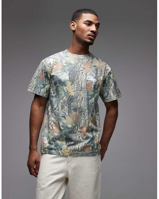 Obey Gray Real Tree Camo Graffiti Rose Backprint Graphic T-shirt With Back Print for men
