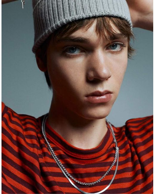 Pull&Bear Red 2-pack Of Steel Necklaces for men