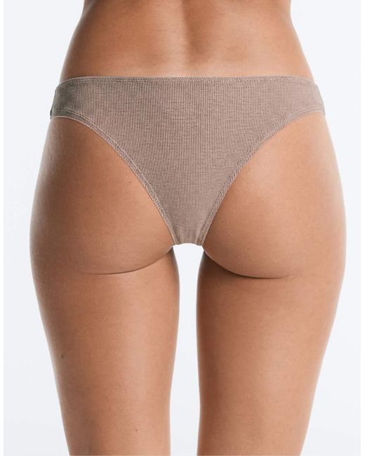 Oysho White 5 Rib Cotton Blend Brazilian Briefs
