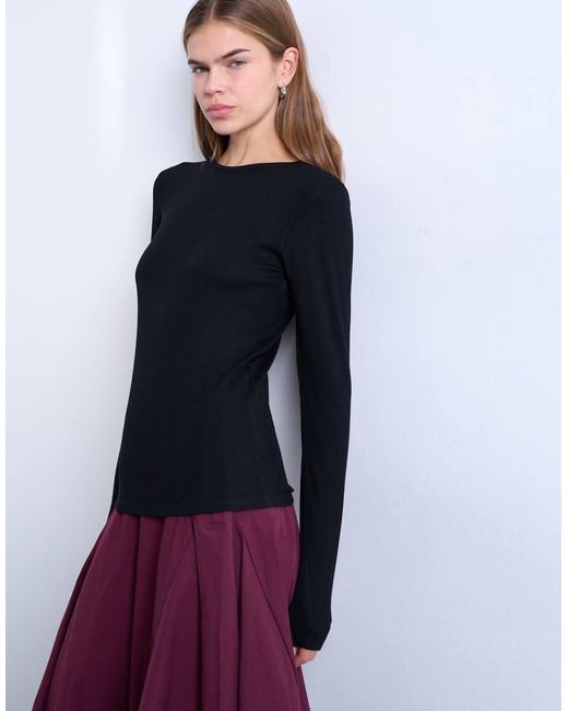 TOPSHOP Blue Premium Rib Long Sleeve Top