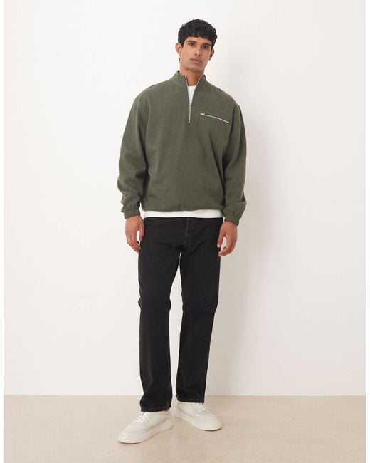 ASOS Green Relaxed Quarter Zip With Pocket for men