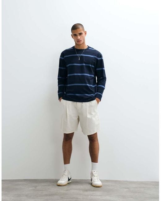 Threadbare Blue Long Sleeve Stripe Tee for men