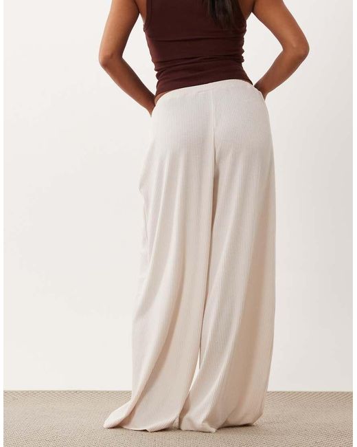 ASOS White Asos Design Petite Lounge Mix & Match Rib Wide Leg Pyjama Bottom