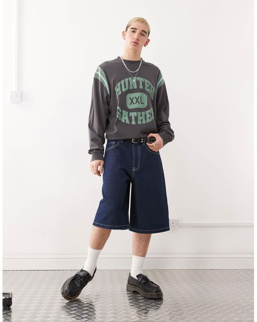 Collusion Blue Denim Skater Jorts With Contrast Stitch for men