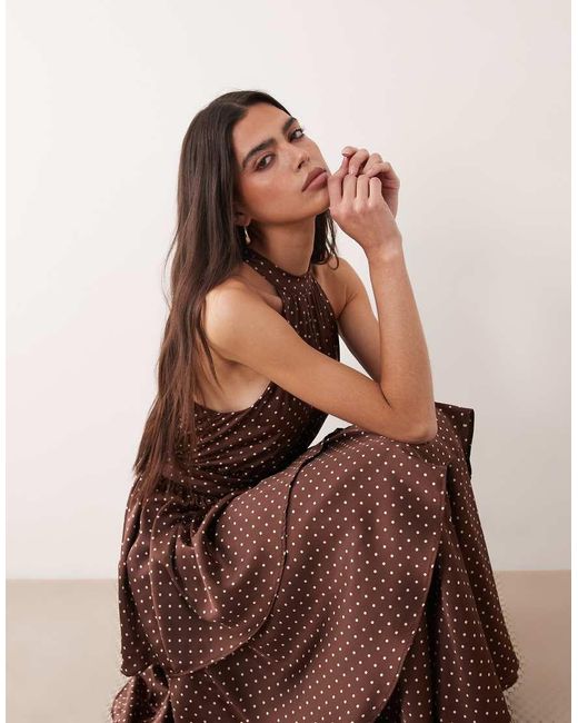 Vila Brown Tiered Halter Neck Maxi Dress