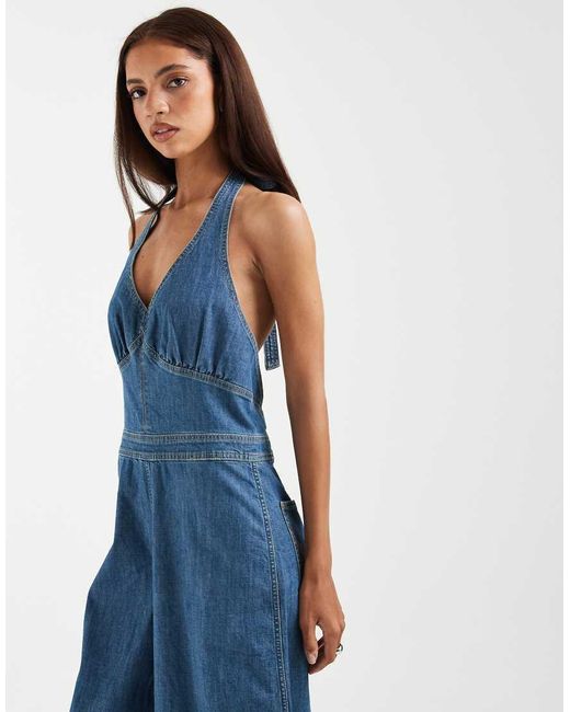 Wrangler Blue Denim Culotte Jumpsuit