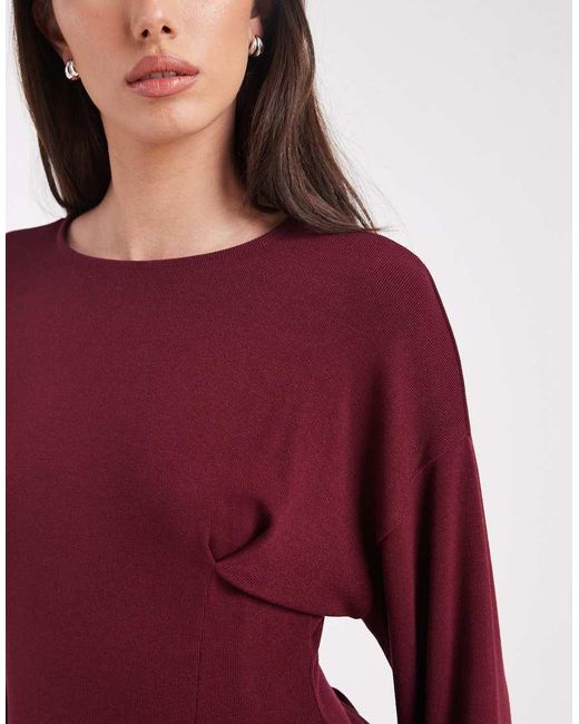 ASOS Purple Fine Knitted Cinch Waist Deep-cuff Long Sleeve Top