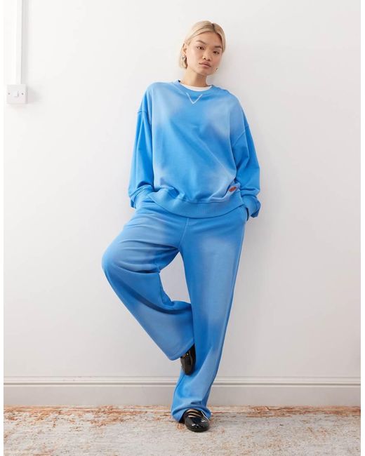 Collusion Blue Washed Sweat With Red Logo Patch Co-ord
