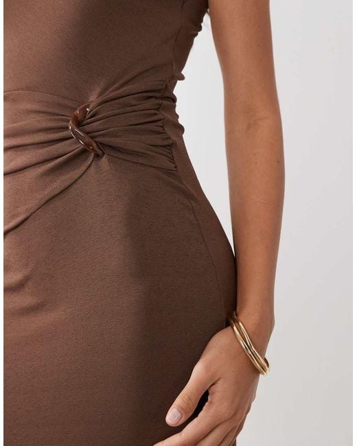 Mango Brown Cowl Neck Belted Waist Sleeveless Midi Dress