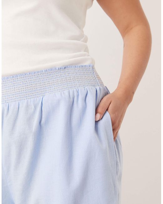 Curve - pantalon large à enfiler en lin mélangé avec taille froncée contrastante ASOS en coloris Blue