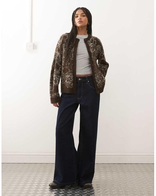 Reclaimed Vintage Brown Knitted Boxy Cardigan With Tapestry Print