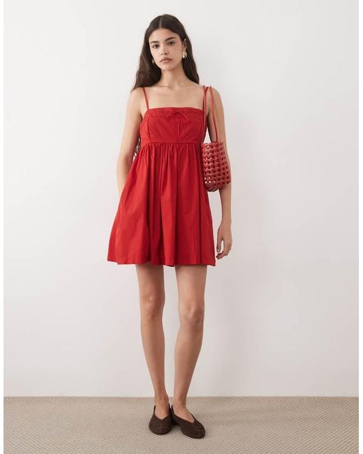 Abercrombie & Fitch Red Strappy Square Neck Babydoll Mini Dress