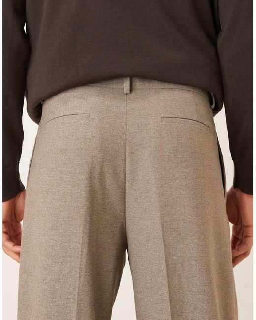 ASOS Brown Tailored Pleated Wide Leg Trousers for men