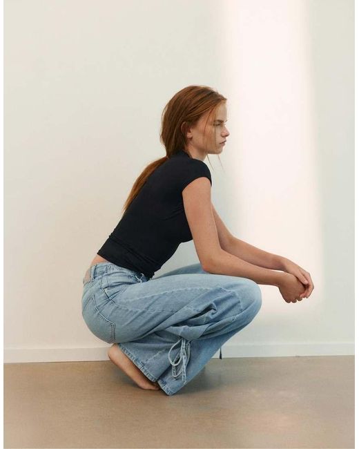 Pull&Bear Blue Knotted Neckline T-shirt