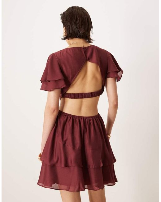 ASOS Red V Neck Angel Sleeve Cut Out Mini Dress