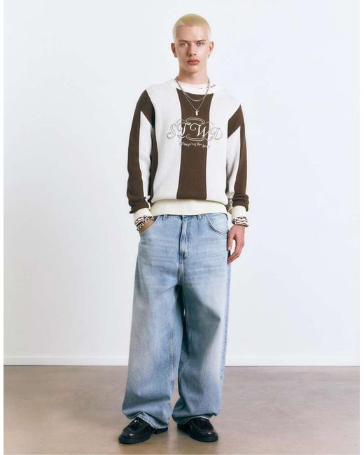 Pull&Bear White Stwd Striped Jumper for men