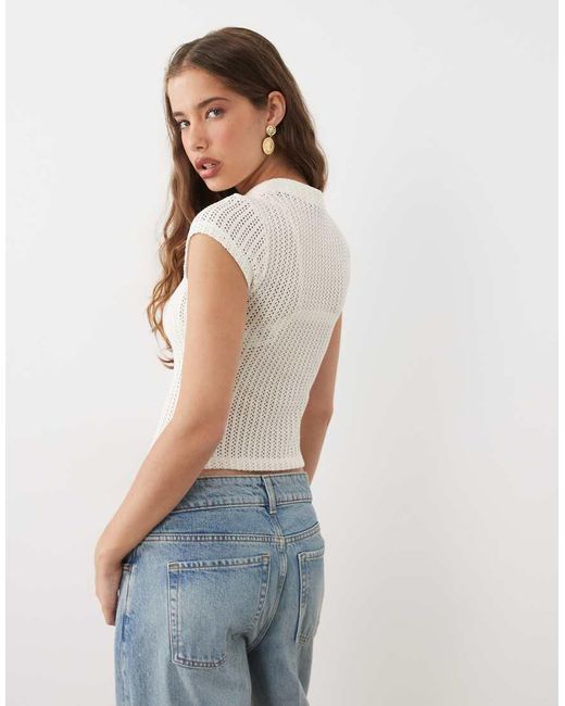 ASOS White Cap Sleeve Mandarian Style Crochet Top