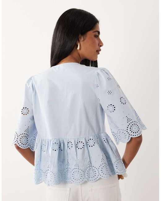 Y.A.S Blue Tie Front Cotton Broderie Top