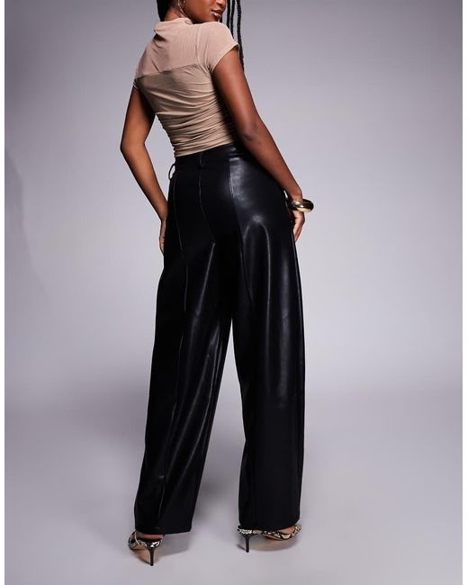 ASOS Black Leather Look Seam Detail Barrel Leg Trouser