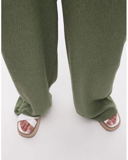 TOPSHOP Green Casual Crinkle Drawstring Straight Leg Trouser