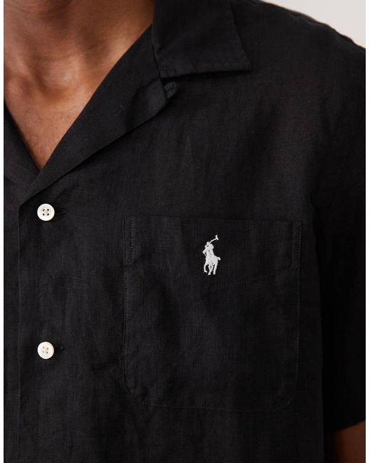 Polo Ralph Lauren Black Icon Logo Short Sleeve Linen Shirt for men