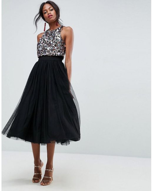 ASOS Cluster Embellished Crop Top Tulle 