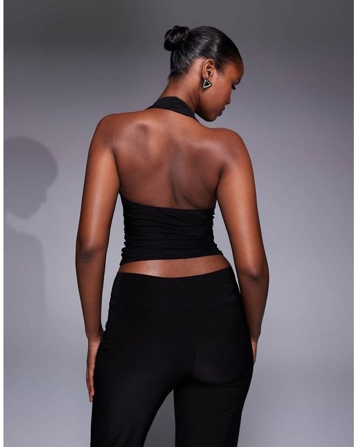 Kaiia Black Exclusive Premium Eyelet Detail Scoop Halterneck Top