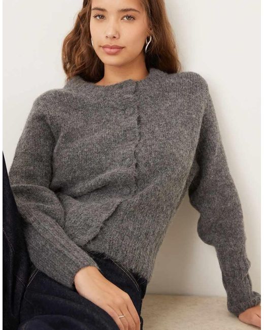 Gina Tricot Gray Long Sleeve Crew Neck Wool Alpaca Cardigan