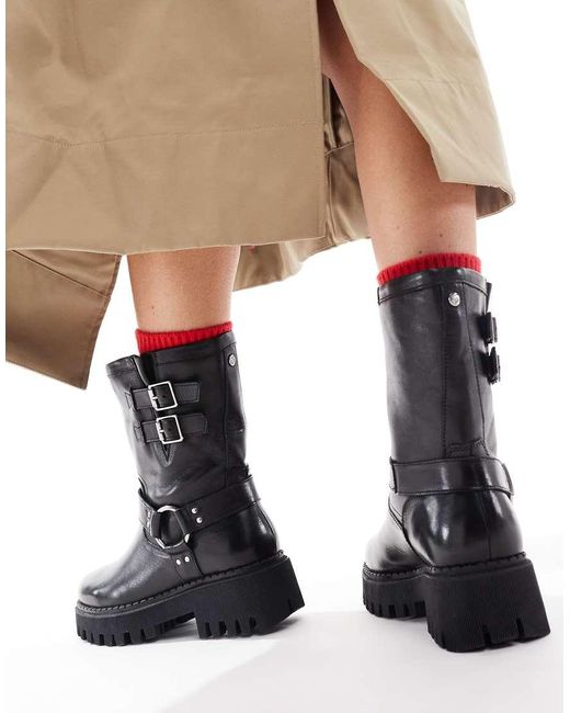OFF THE HOOK Black 'Loxley' Heel Leather Boots