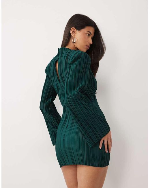 ASOS Green exaggerated Sleeve Plisse Mini Dress