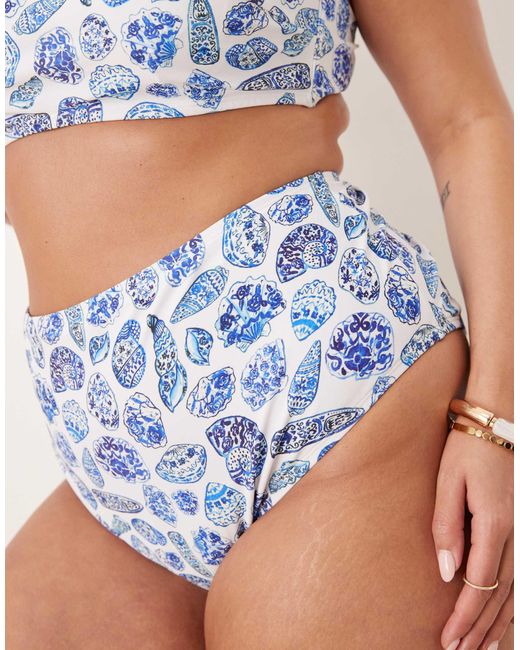 ASOS Blue Asos Design Curve Shelina High Leg High Waist Bikini Bottom