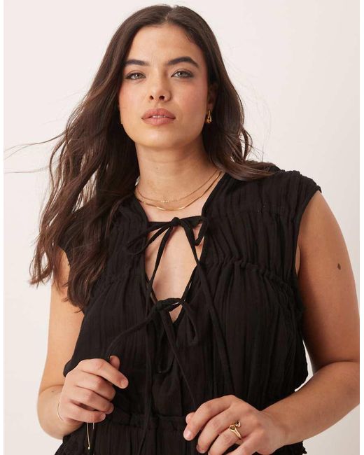 ASOS Black Asos Design Curve Double Cloth Gathered Bust Playsuit