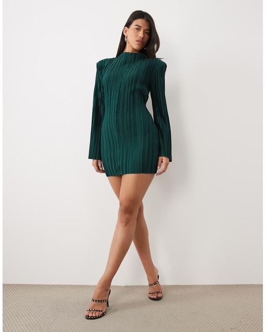 ASOS Green exaggerated Sleeve Plisse Mini Dress