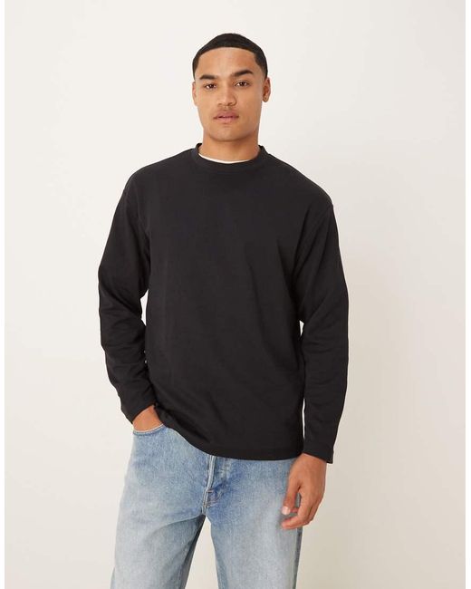 T-Shirt A Maniche Lunghe Oversize Pesante Nera di SELECTED in Black da Uomo